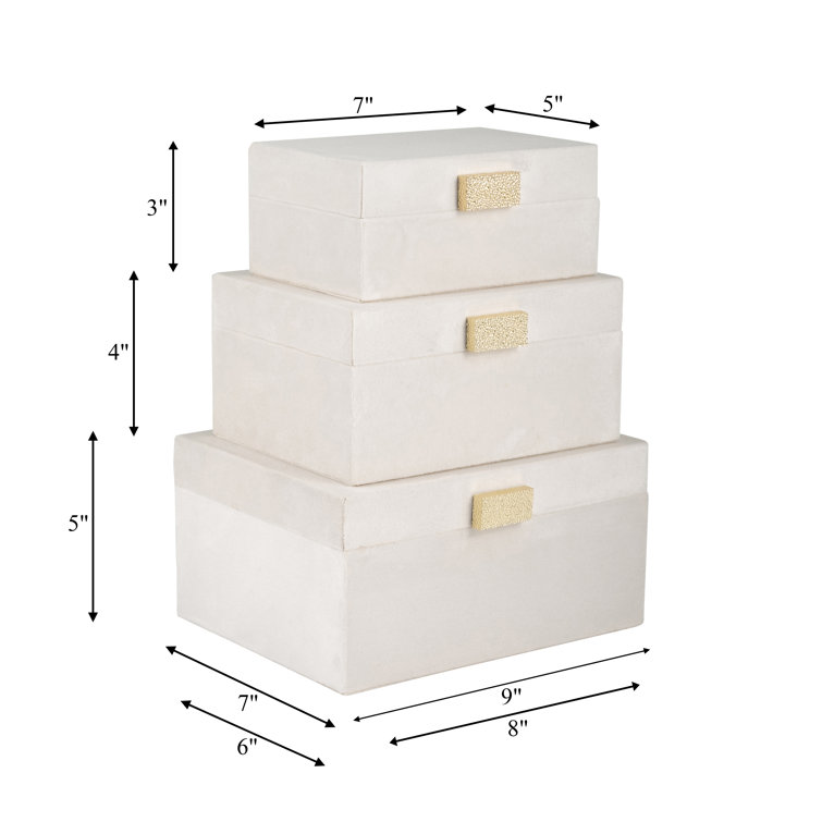 Everly Quinn Benicia 3 Piece Set Velveteen Jewelry Boxes White